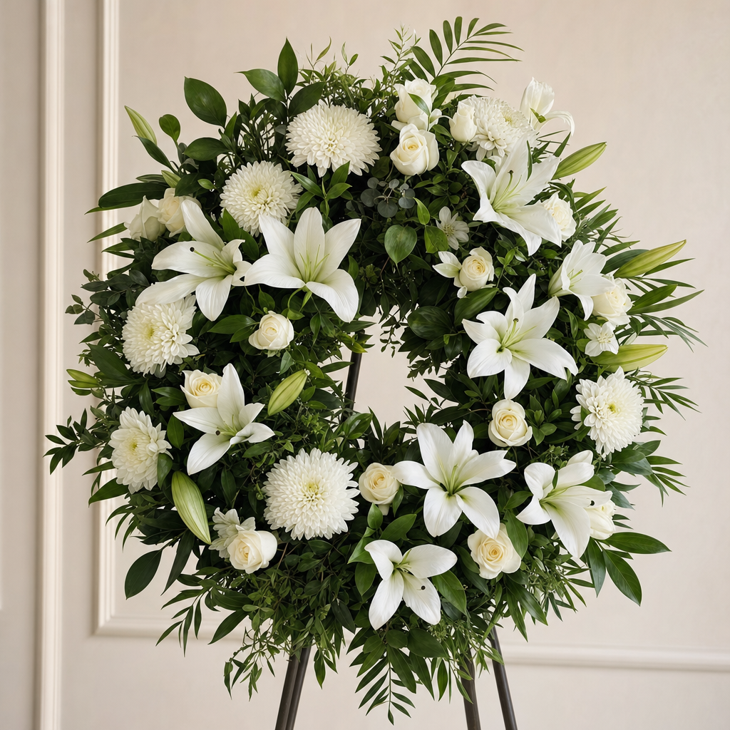 Corona de condolencias de flores blancas